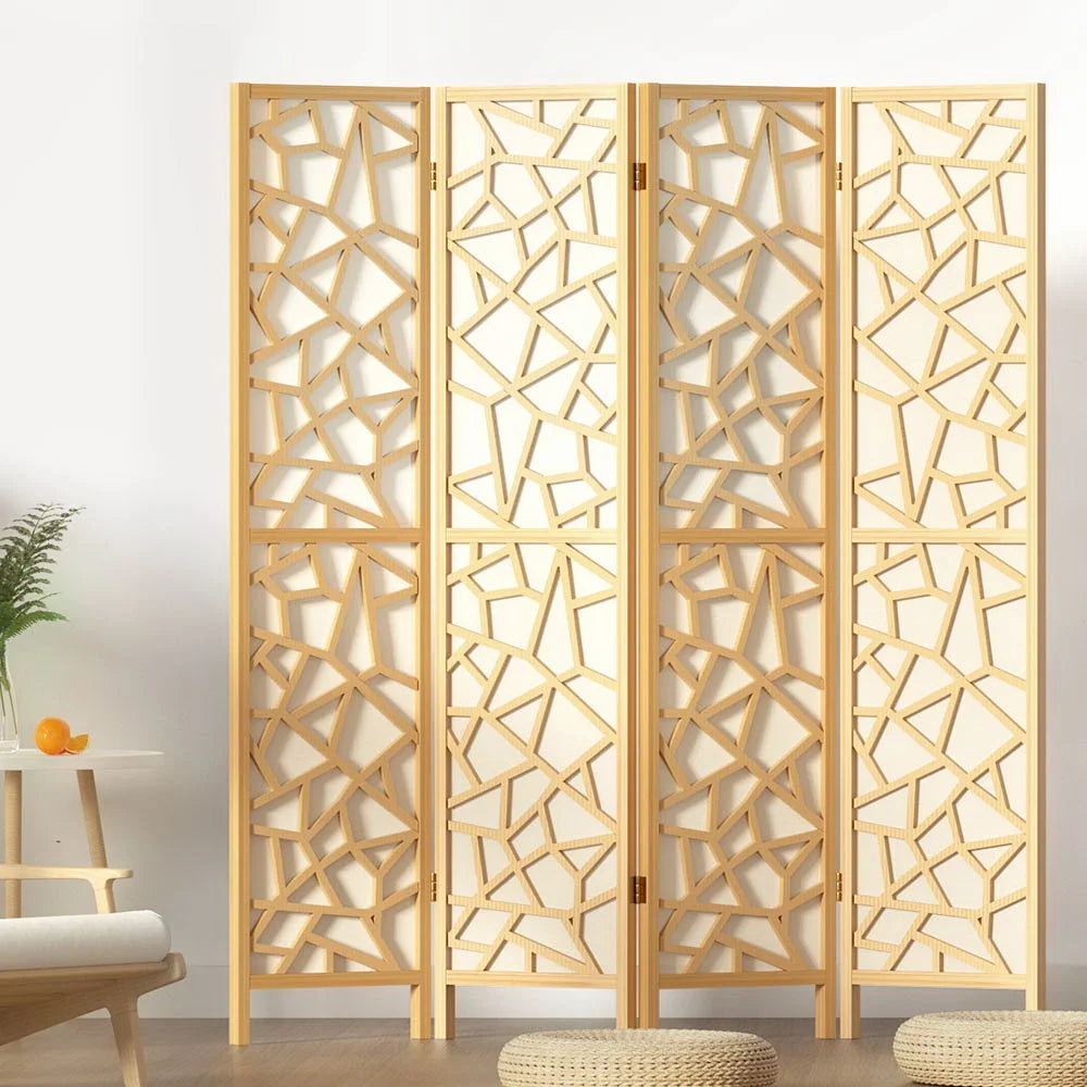 Wood 162x170cm room divider screen with slatted divider panels and foldable frame