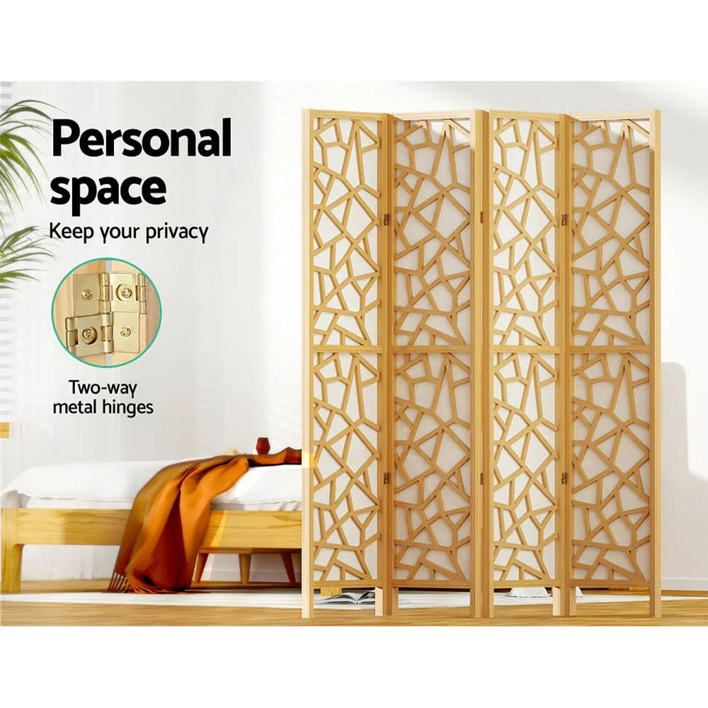 Wood 162x170cm room divider screen with woven screen panels and folding room divider