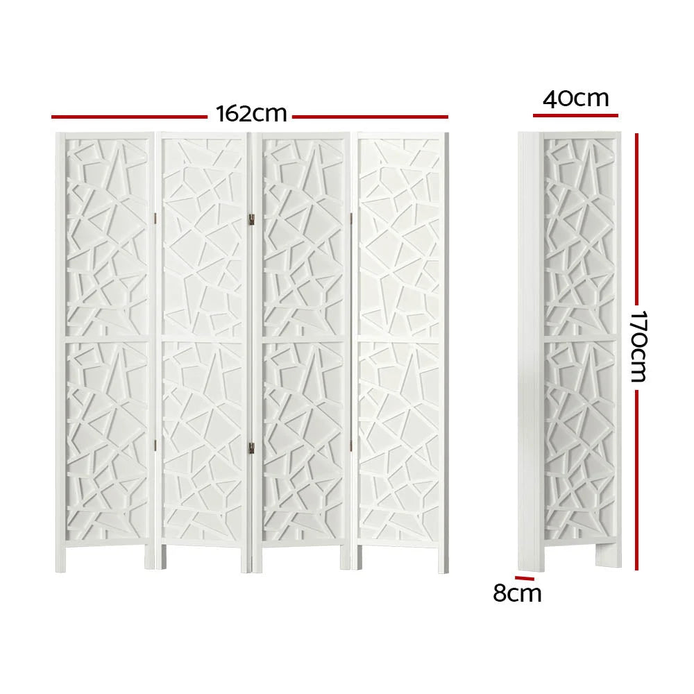 White wood 162x170cm room divider screen with slatted divider panels and foldable frame