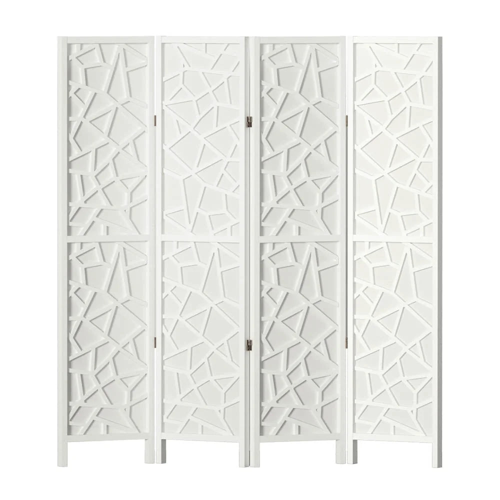 White wood 162x170cm room divider screen with woven screen panels and folding room divider