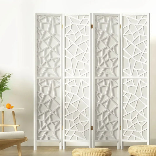 Room Divider Screen 4 Panel 162x170cm Clover - White
