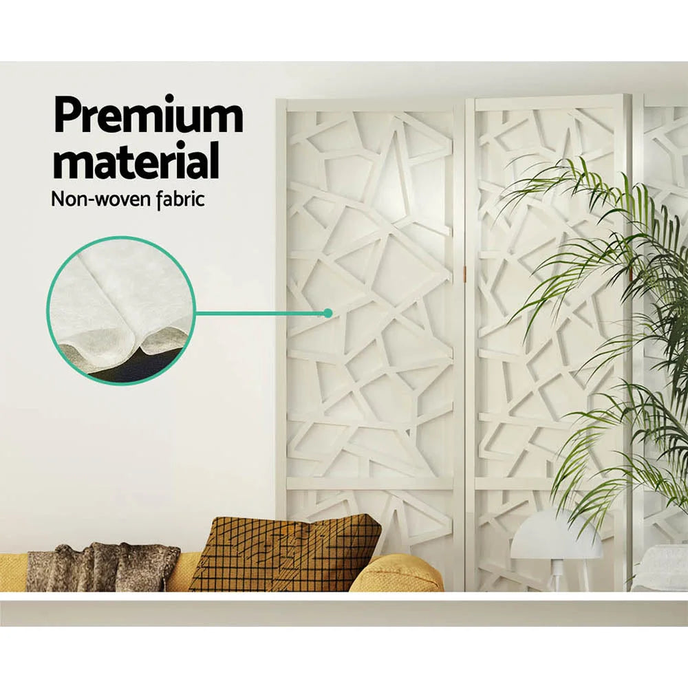 White wood 162x170cm room divider screen with eight privacy panels and hinged wooden frame