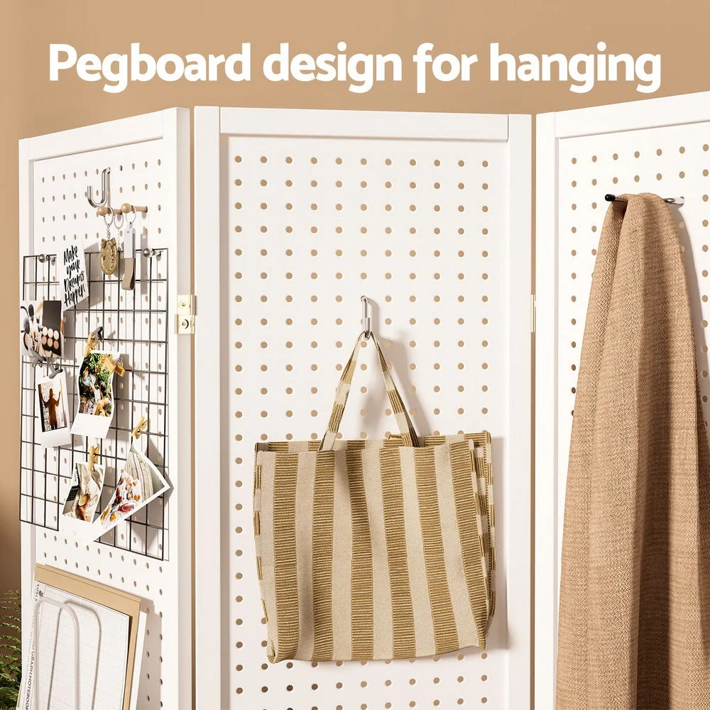 White 164x170cm room divider screen with folding privacy panels and wooden screen frame
