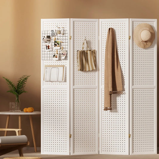 Room Divider Screen 4 Panel 164x170cm Pegboard - White
