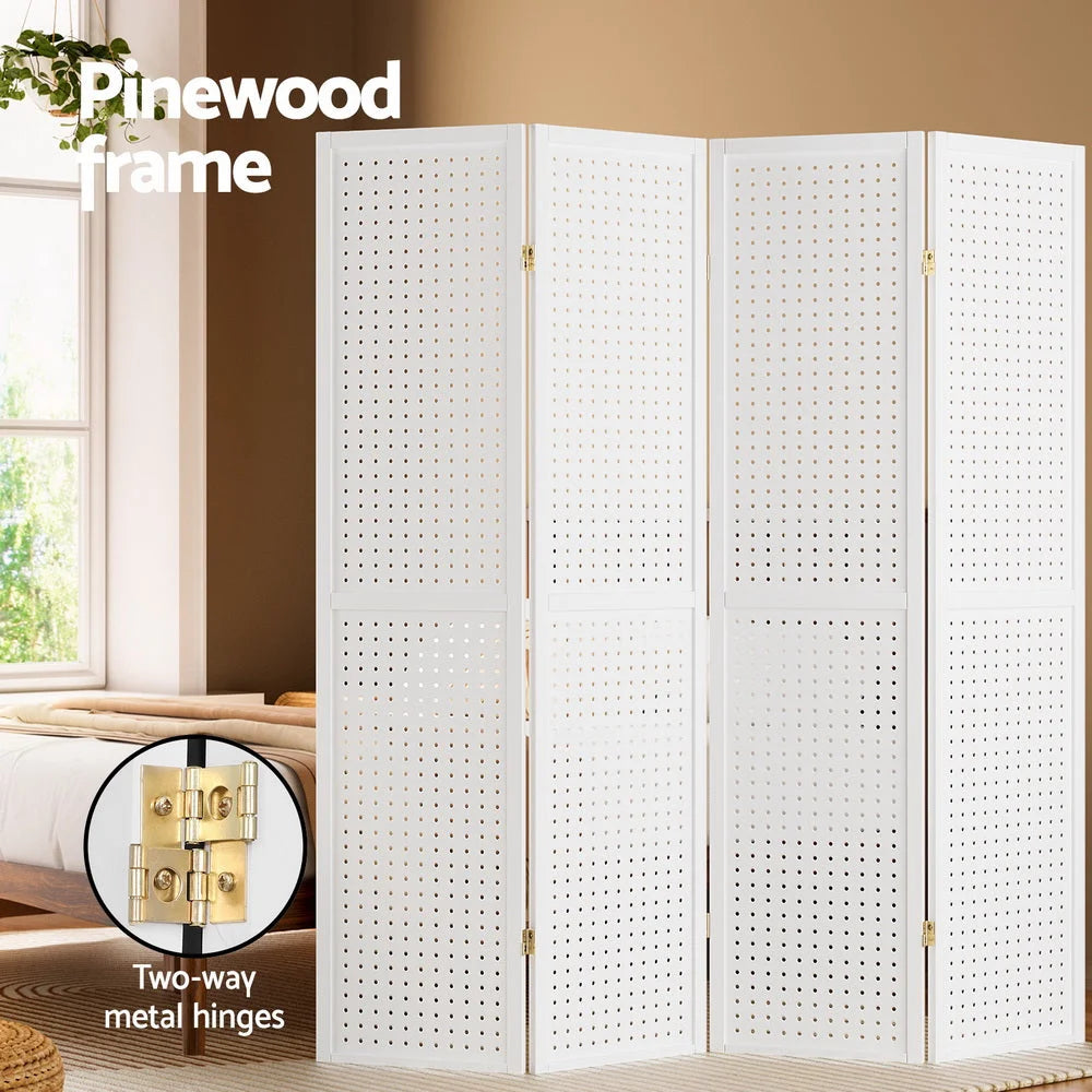 White 164x170cm room divider screen with slatted divider panels and foldable frame
