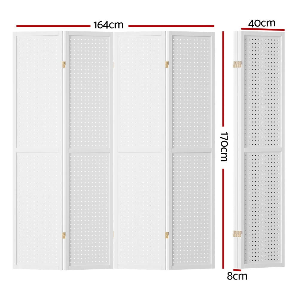 White 164x170cm room divider screen with white panel sections and hinged divider frame