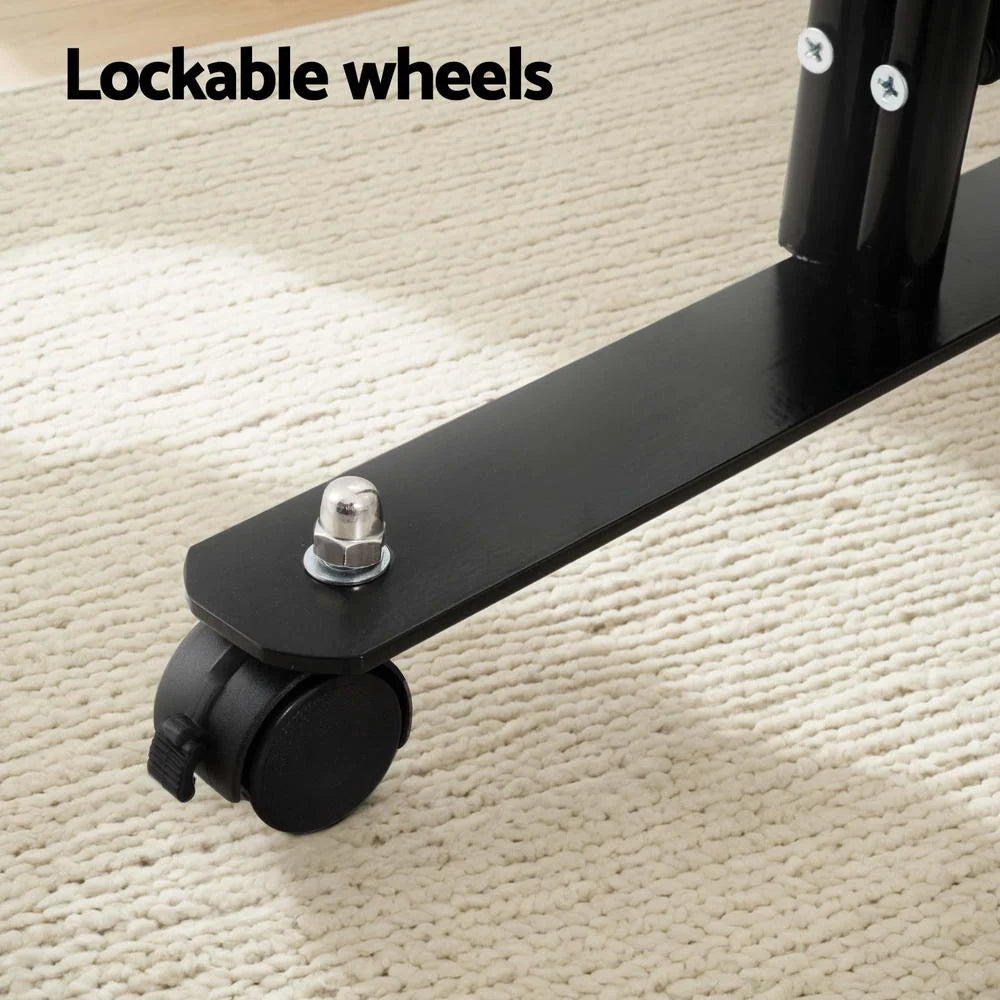 Room Divider Screen 4 Panel 217cm Wheel Fabric - Black