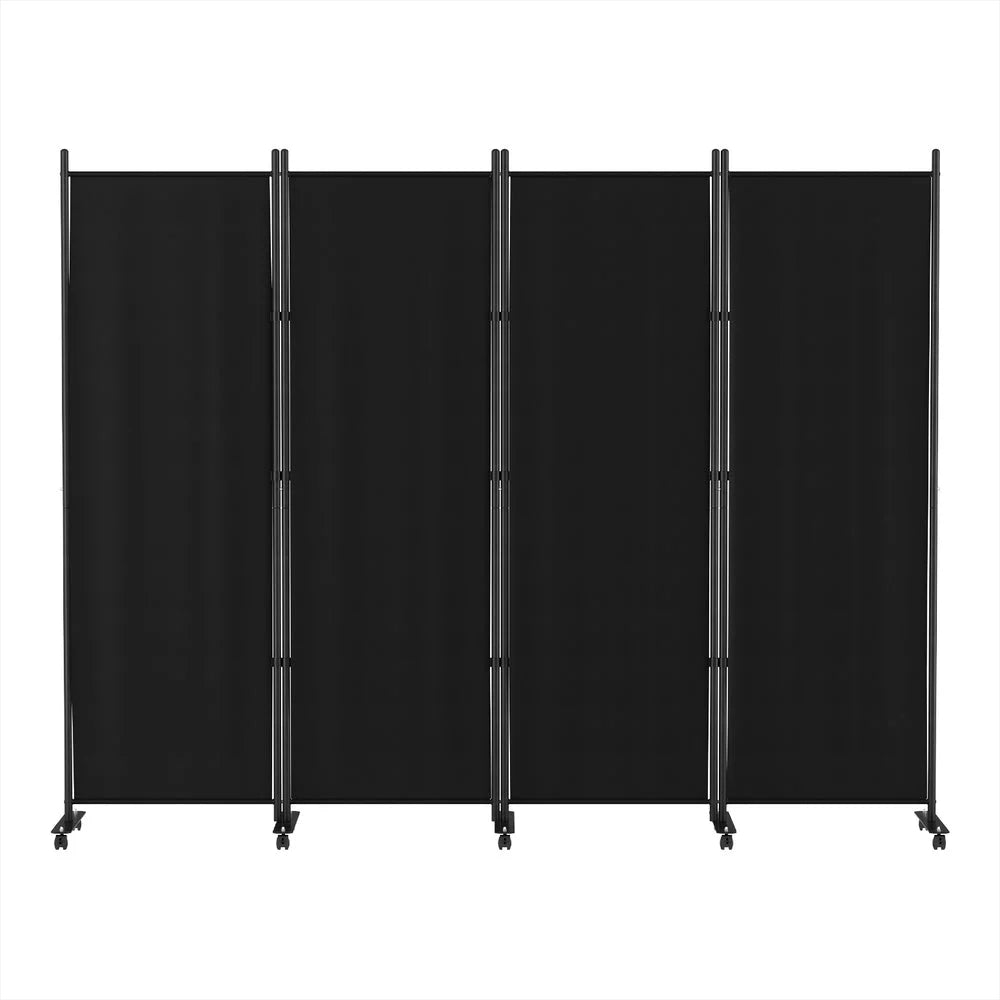 Screen 4 Panel 217cm Wheel Fabric Black Room Divider