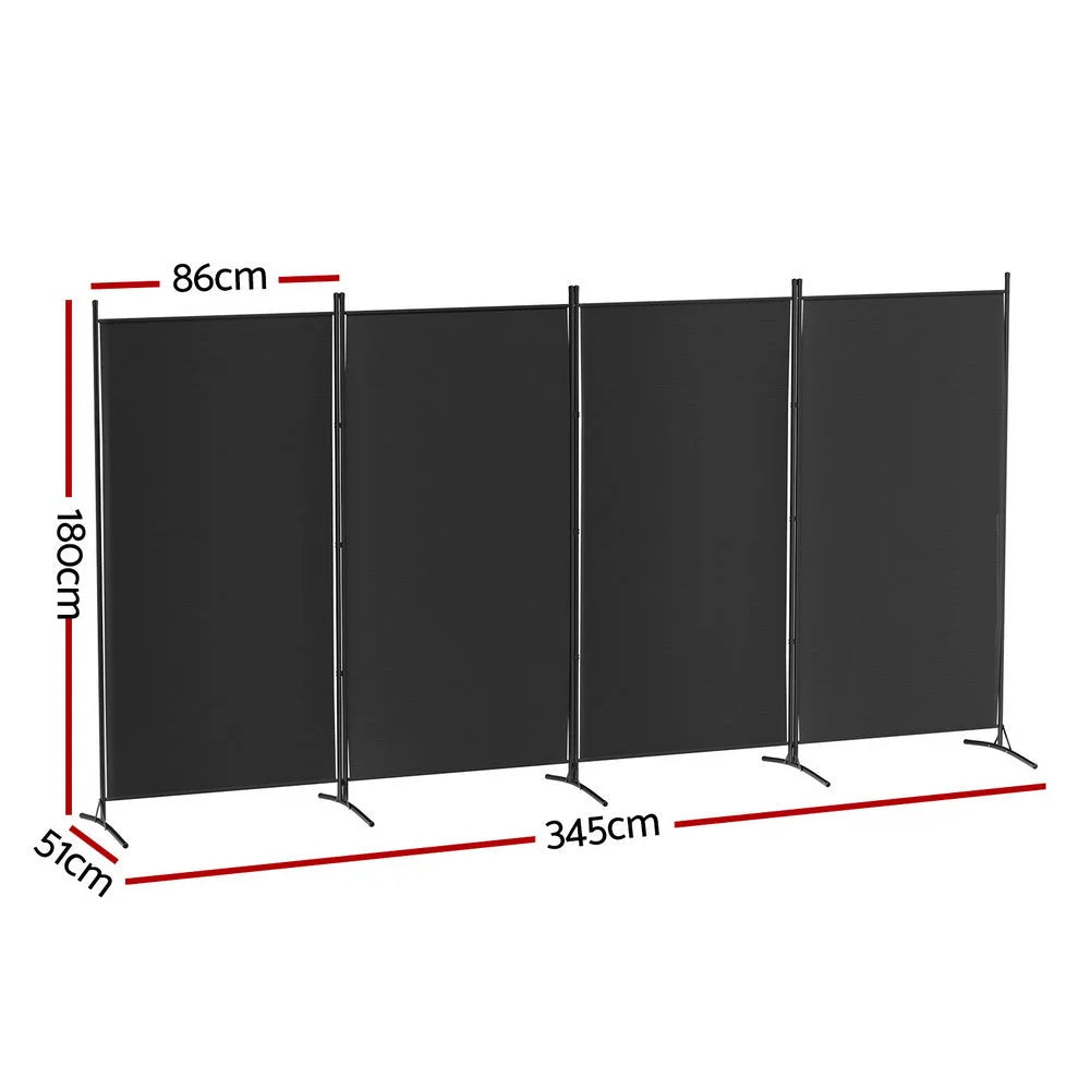Room Divider Screen 4-Panel 345x180cm Fabric - Black