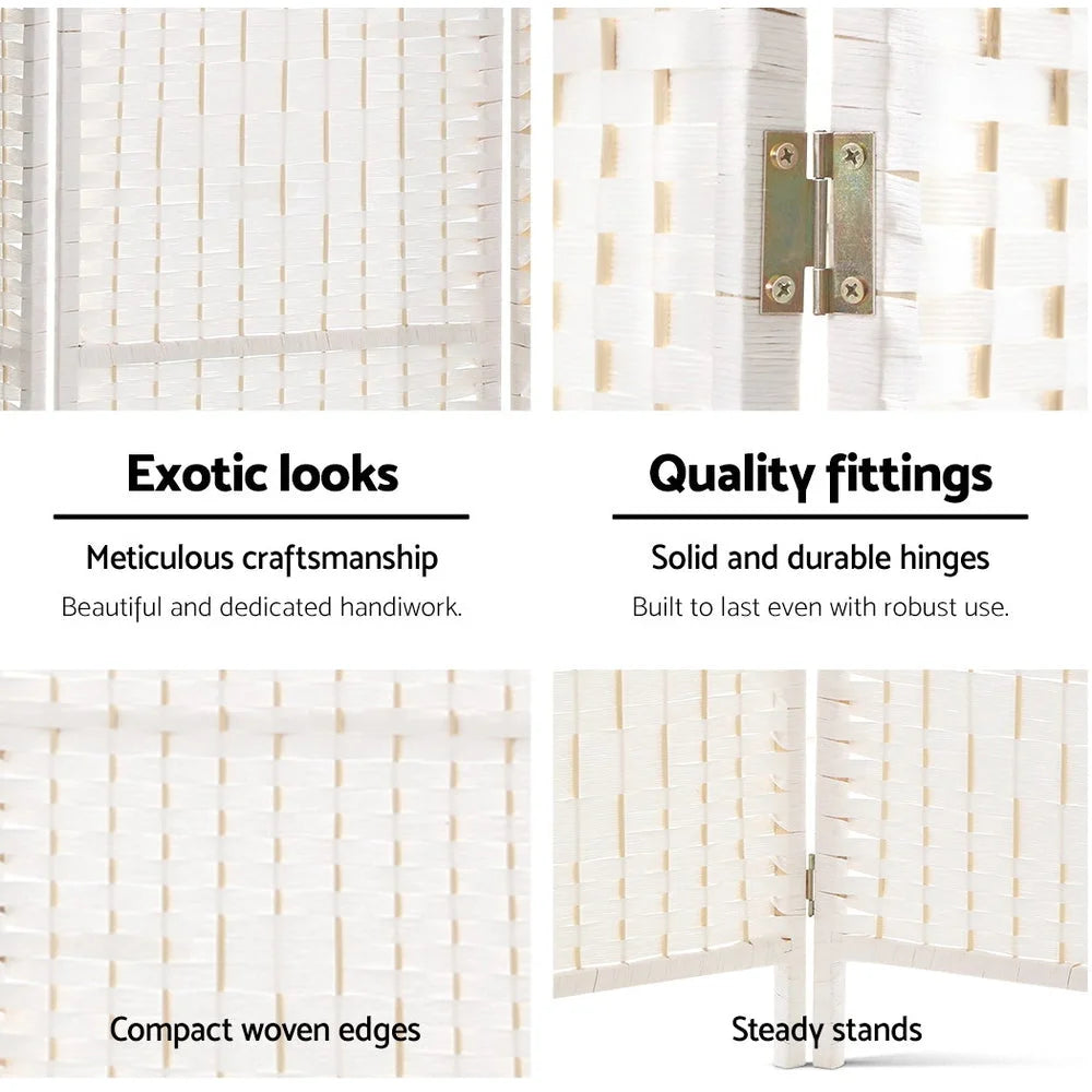 Room Divider Screen 4 Panels Privacy Rattan Timber Fold