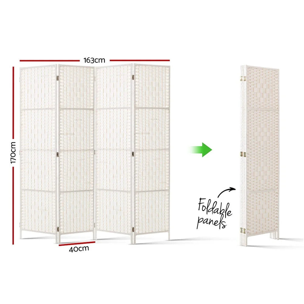 Room Divider Screen 4 Panels Privacy Rattan Timber Fold