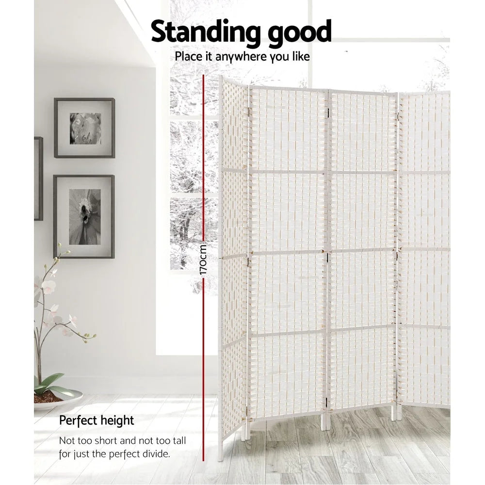 Room Divider Screen 4 Panels Privacy Rattan Timber Fold