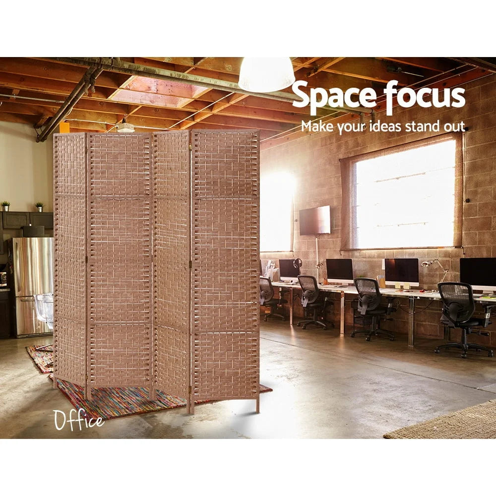 Room Divider Screen 4 Panels Privacy Rattan Timber