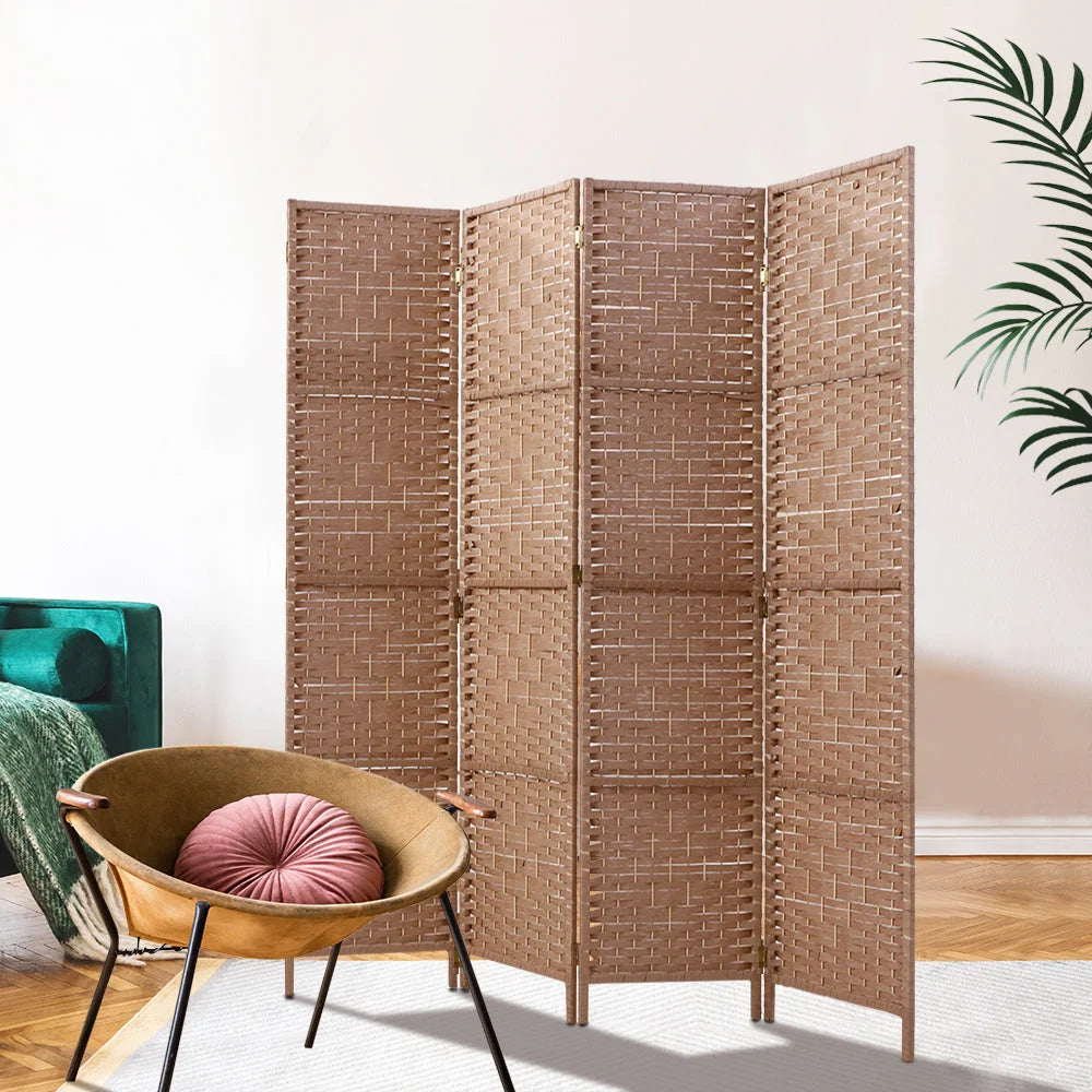 Room Divider Screen 4 Panels Privacy Rattan Timber Foldable