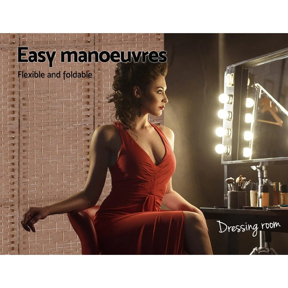 Room Divider Screen 4 Panels Privacy Rattan Timber Foldable