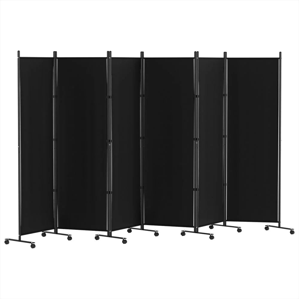 Room Divider Screen 6 Panel 323cm Wheel Fabric - Black