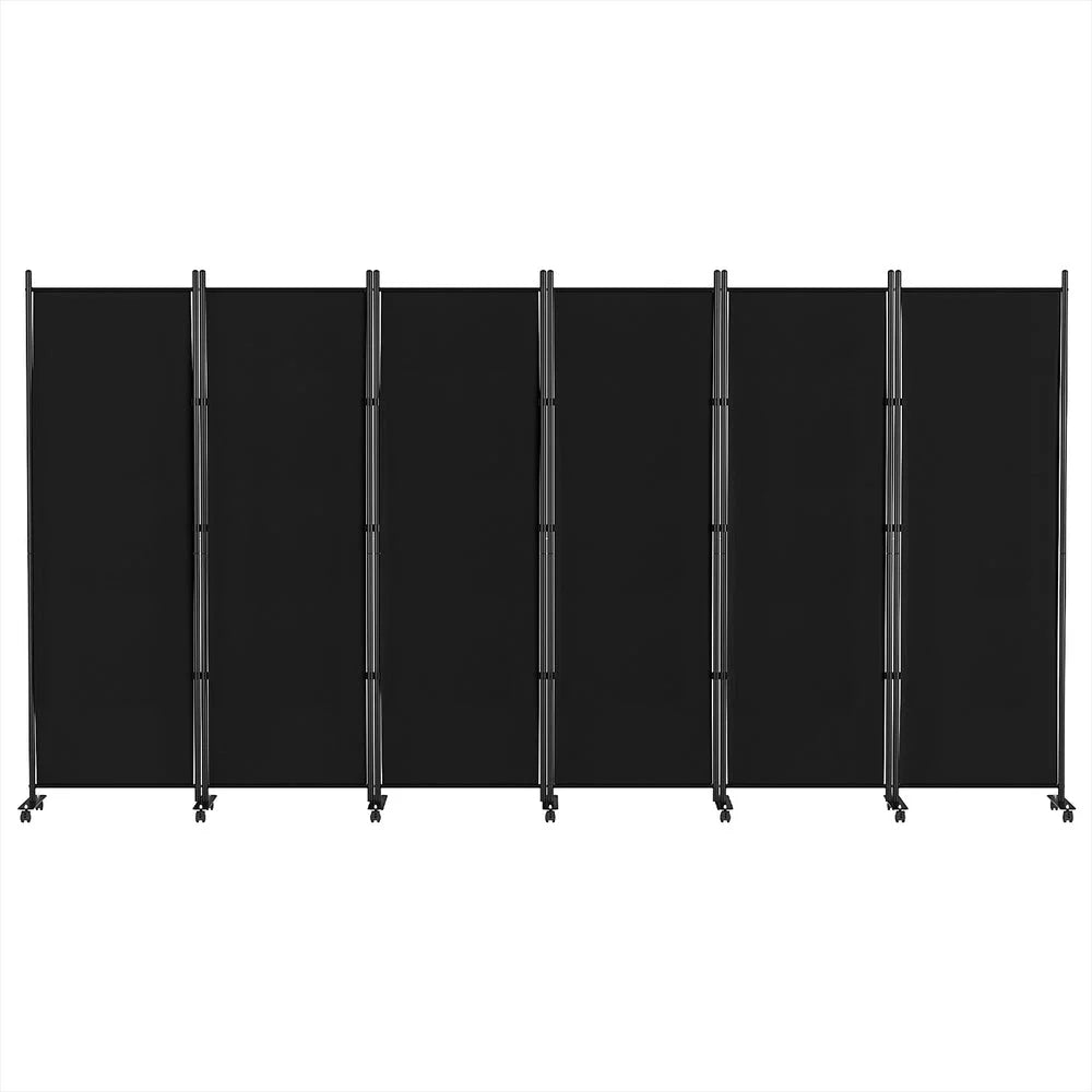 Room Divider Screen 6 Panel 323cm Wheel Fabric - Black