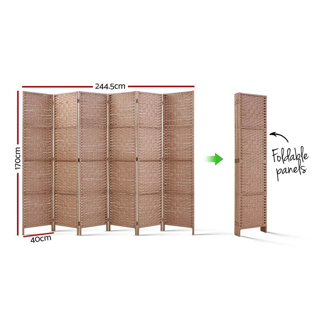 Room Divider Screen 6 Panels Privacy Rattan Timber Foldable