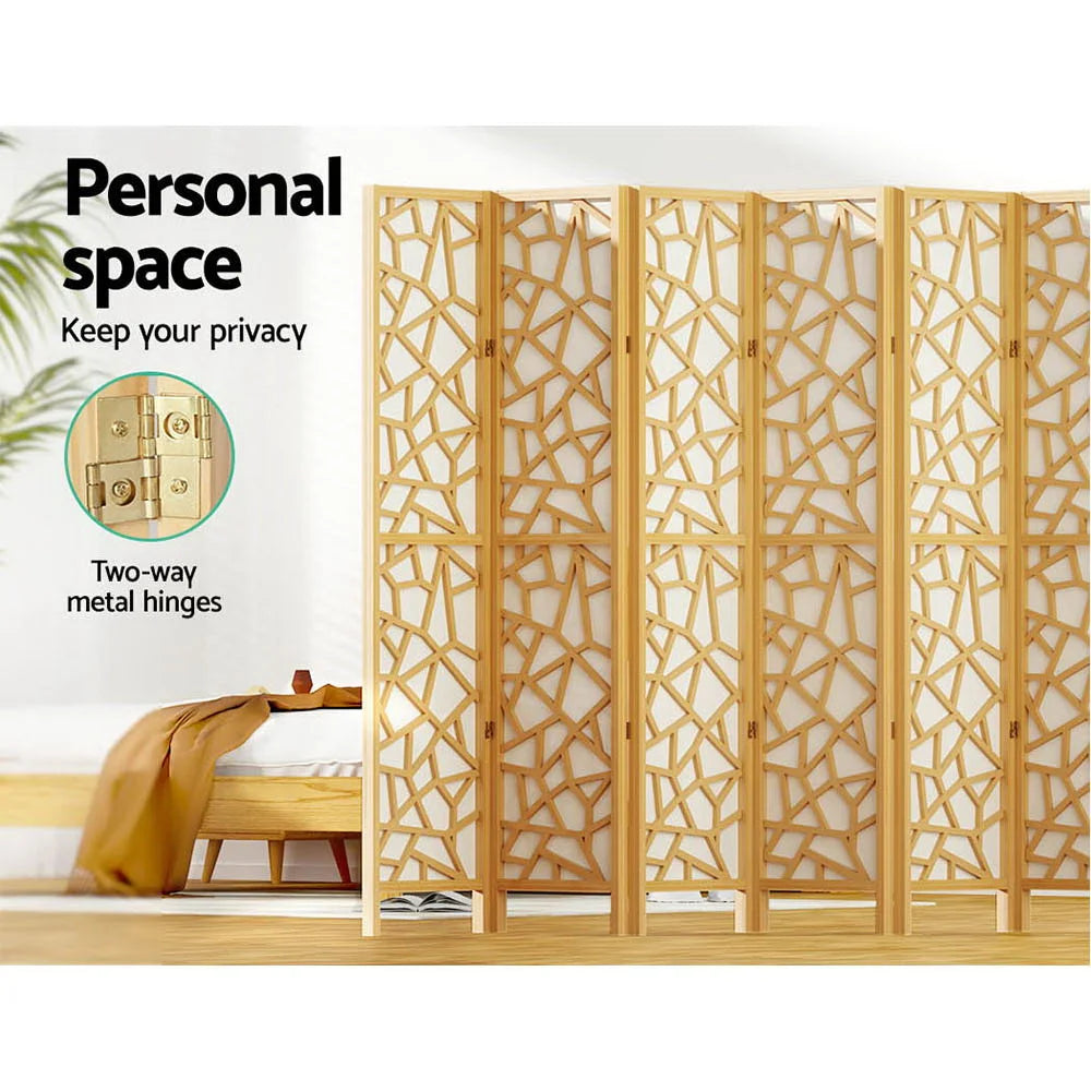 Wood 325x170cm room divider screen with folding privacy panels and wooden screen frame