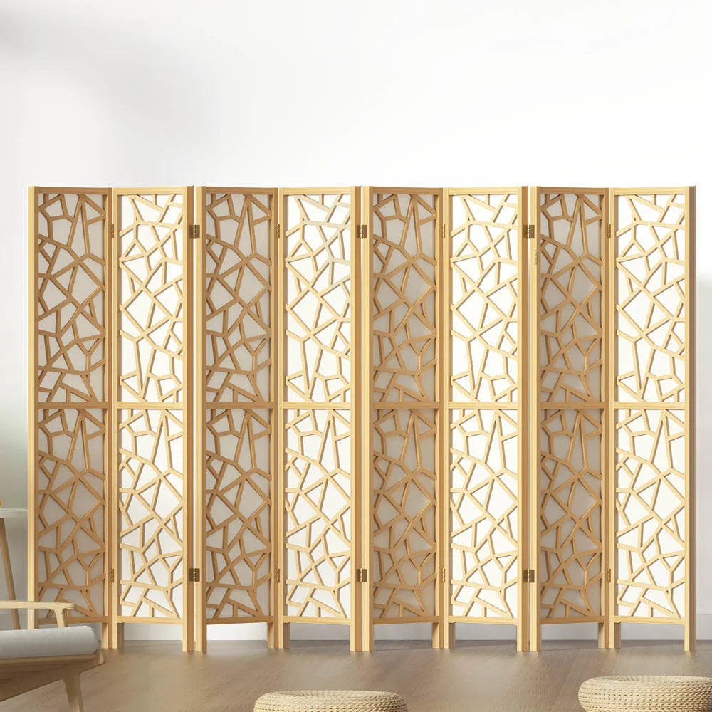 Wood 325x170cm room divider screen with slatted divider panels and foldable frame