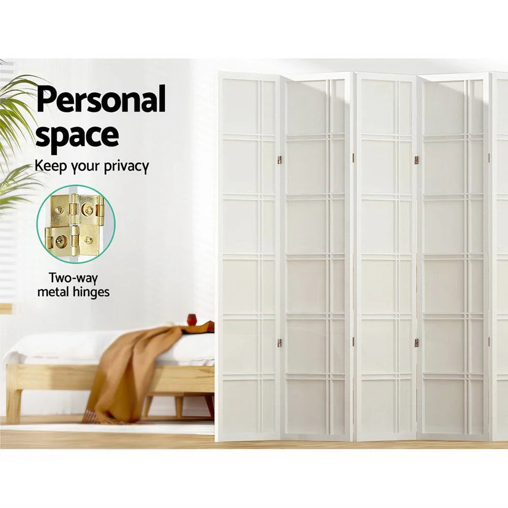 White wood 353x179cm room divider screen with folding privacy panels and wooden screen frame