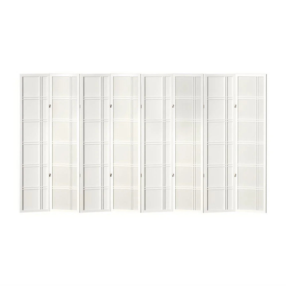 White wood 353x179cm room divider screen with white panel sections and hinged divider frame