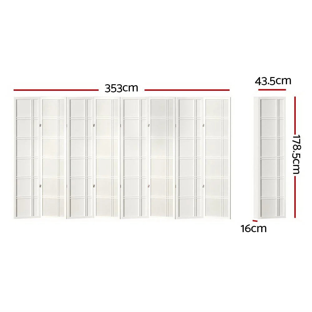 White wood 353x179cm room divider screen in a room setting