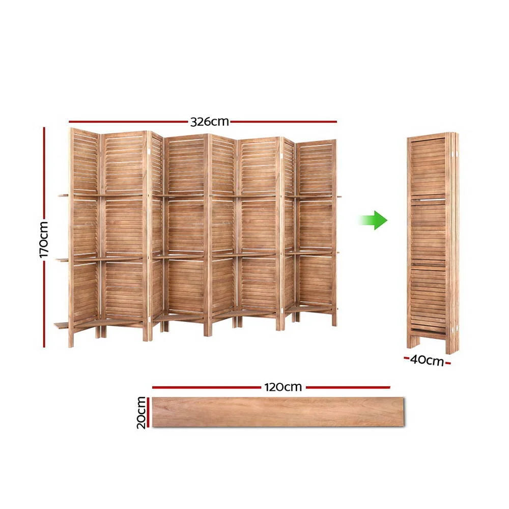 Room Divider Screen 8 Panel Privacy Dividers Shelf Wooden