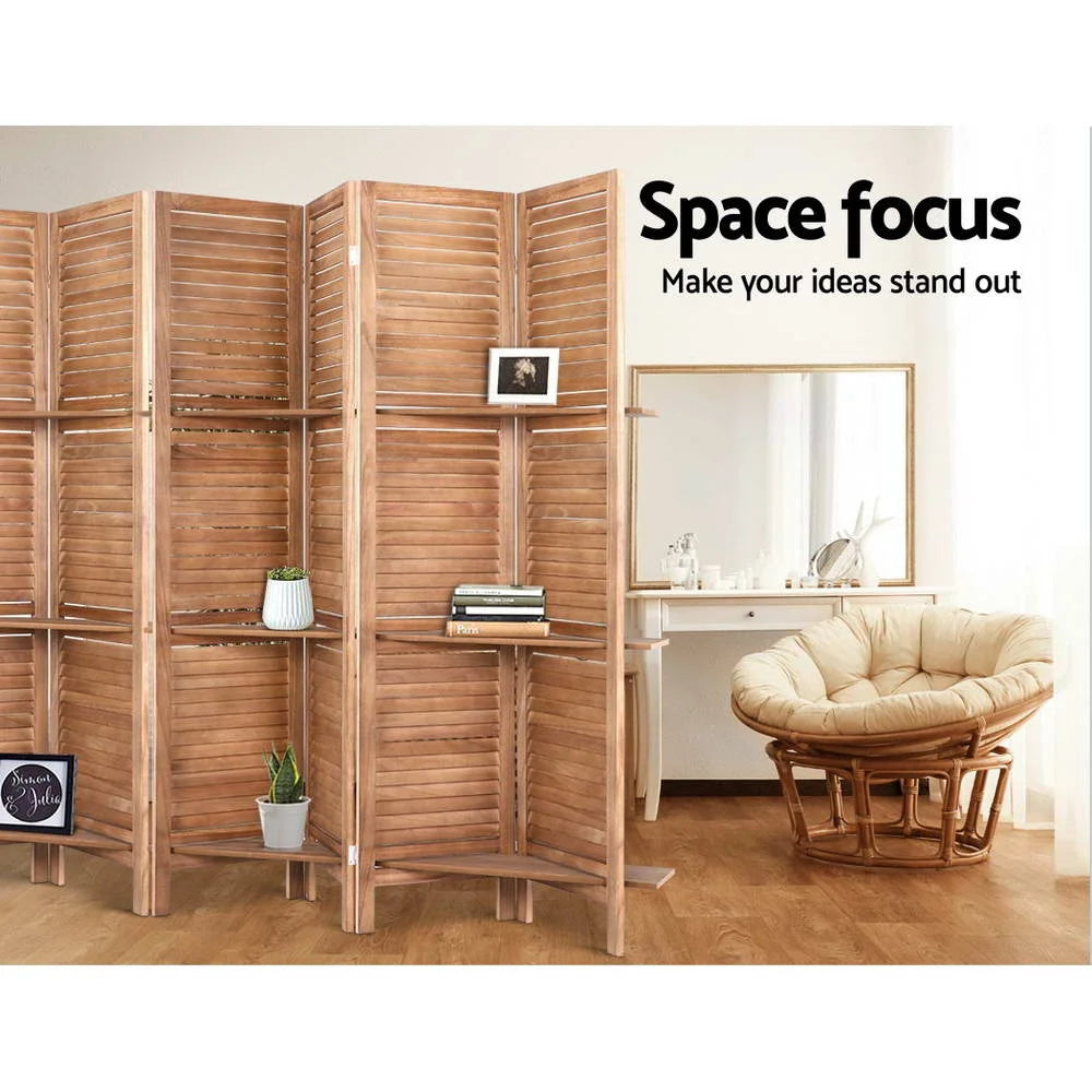 Room Divider Screen 8 Panel Privacy Dividers Shelf Wooden
