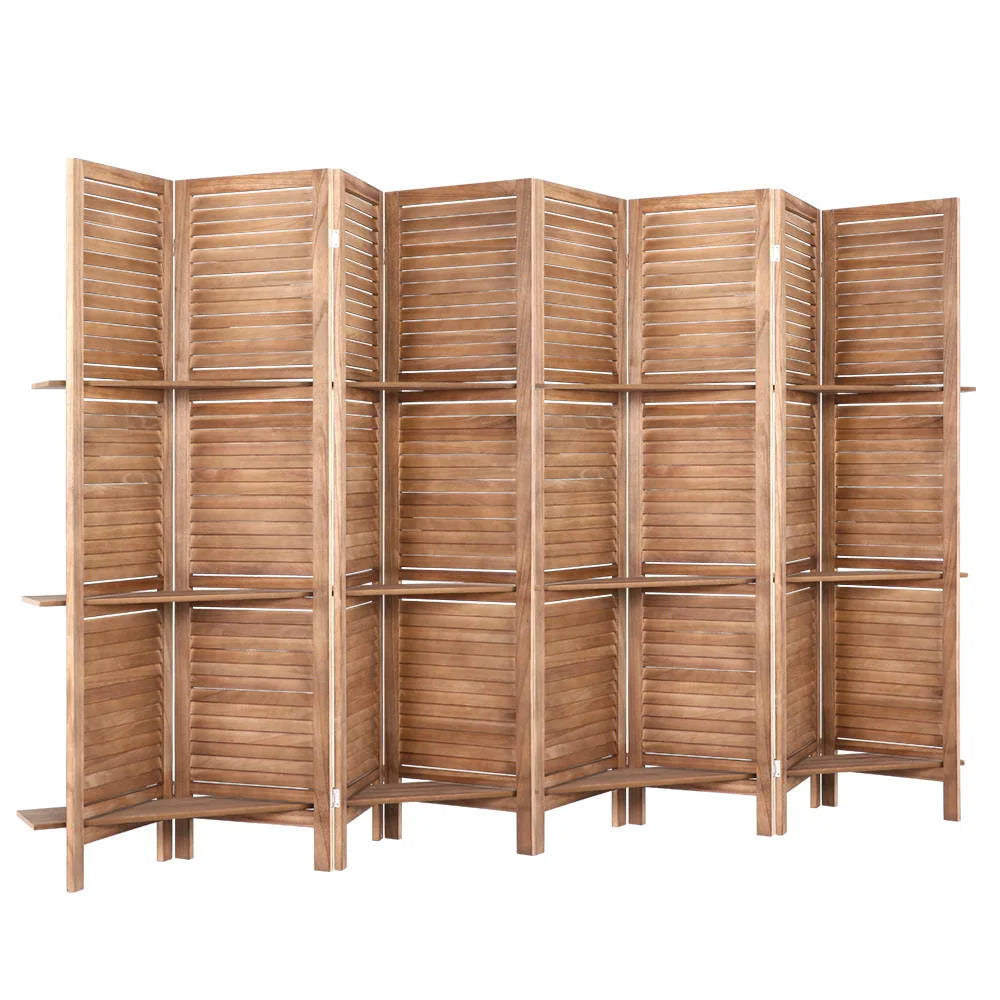 Room Divider Screen 8 Panel Privacy Dividers Shelf Wooden