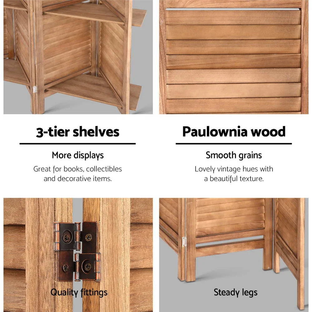 Room Divider Screen 8 Panel Privacy Dividers Shelf Wooden