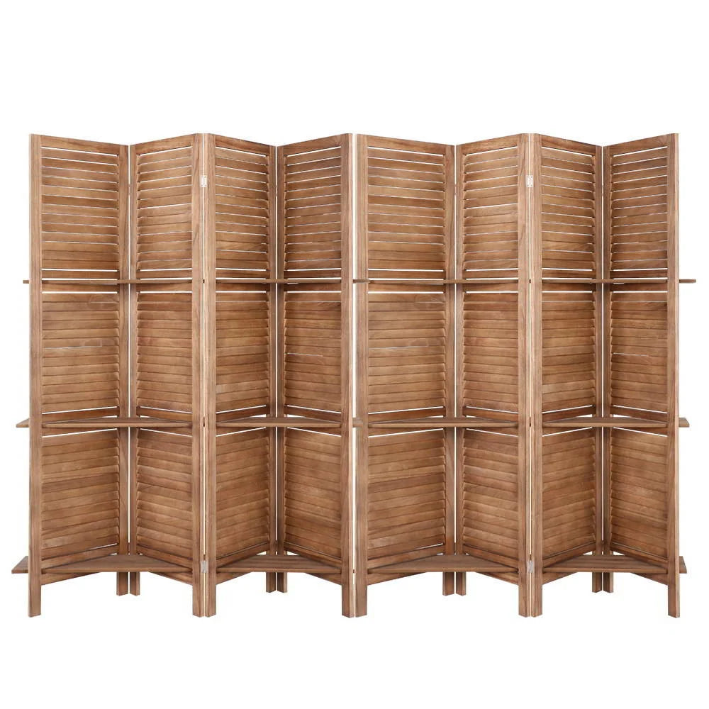 Room Divider Screen 8 Panel Privacy Dividers Shelf Wooden