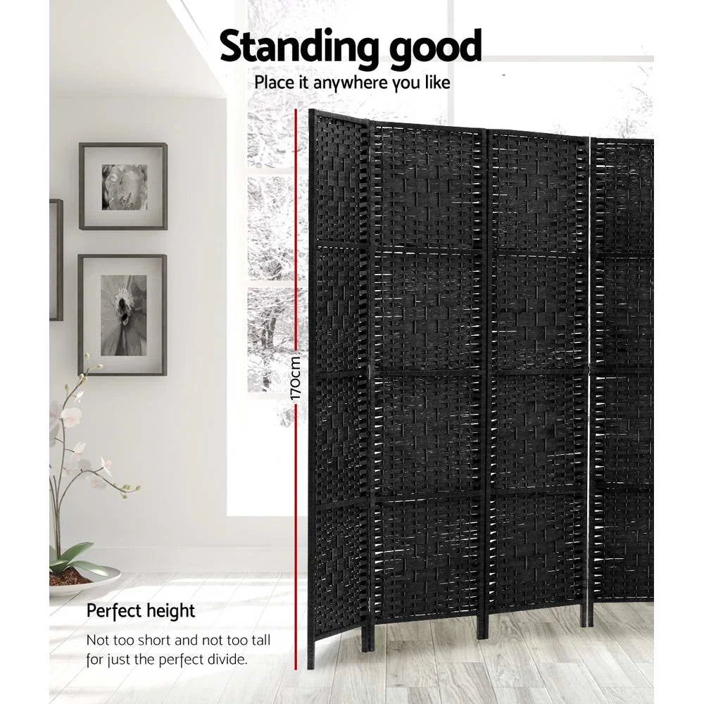 Black rattan wooden 8 room divider screen for household use