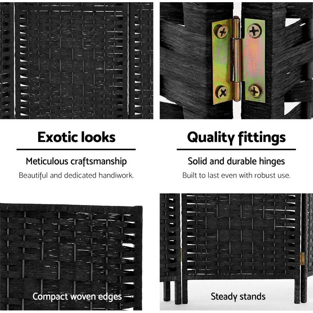 Black rattan wooden room divider screen with panel privacy stand dividers