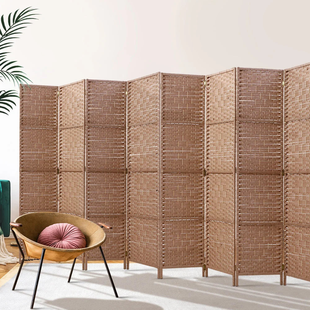 Rattan room divider screen with shape details and included parts