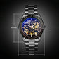 Rose Gold Automatic Skeleton Watch for Men with Steel Band