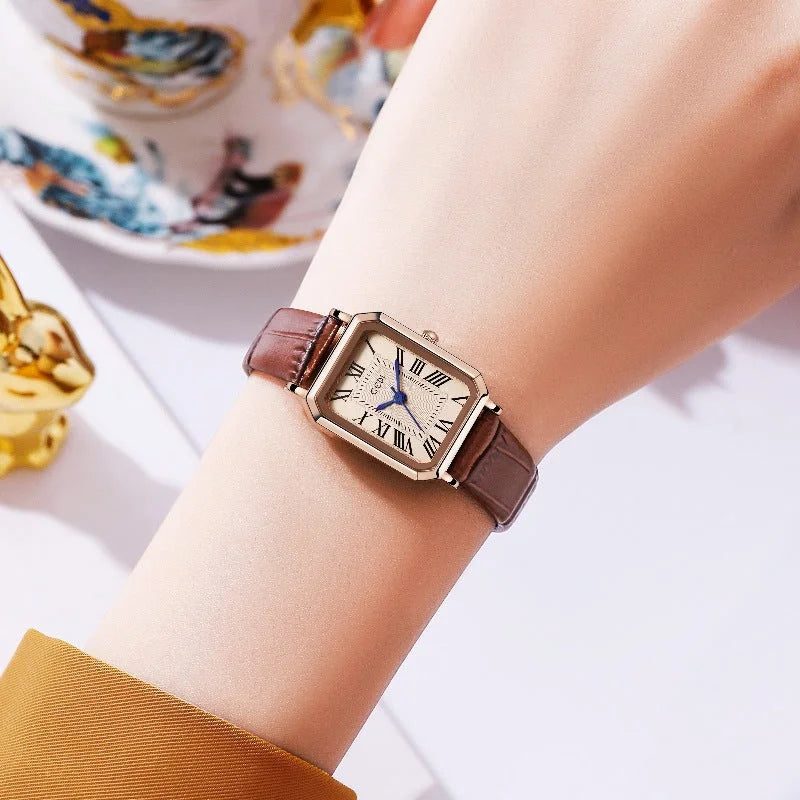 Rose gold case white plate red belt Ladies Quartz Watch