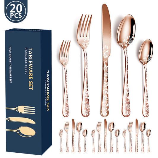 Rose Gold Elegant 20-Piece Stainless Steel Cutlery Set