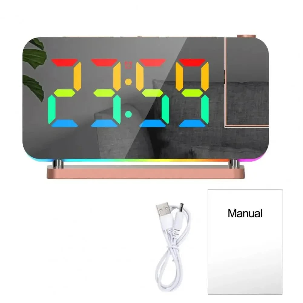 Rose Gold RGB LED Projection Alarm Clock Multi-Color Night