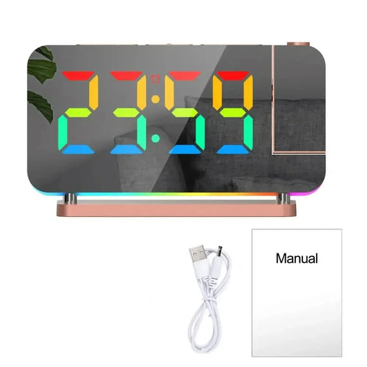 Rose Gold RGB LED Projection Alarm Clock Multi-Color Night