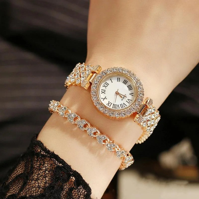 Rose Gold Roman Diamond Women Quartz Watch - Fashion >