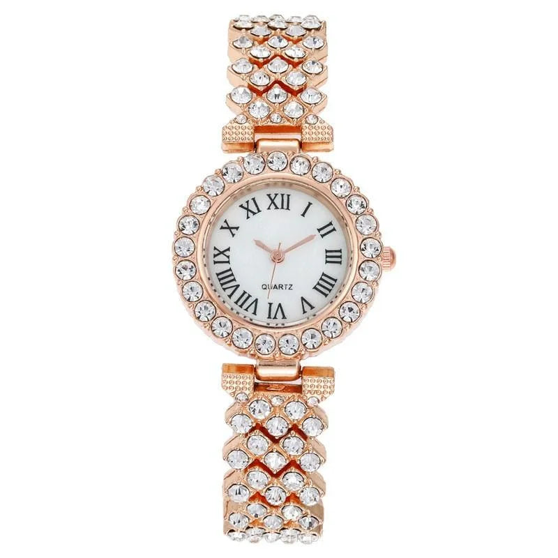 Rose Gold Roman Diamond Women Quartz Watch - Fashion >