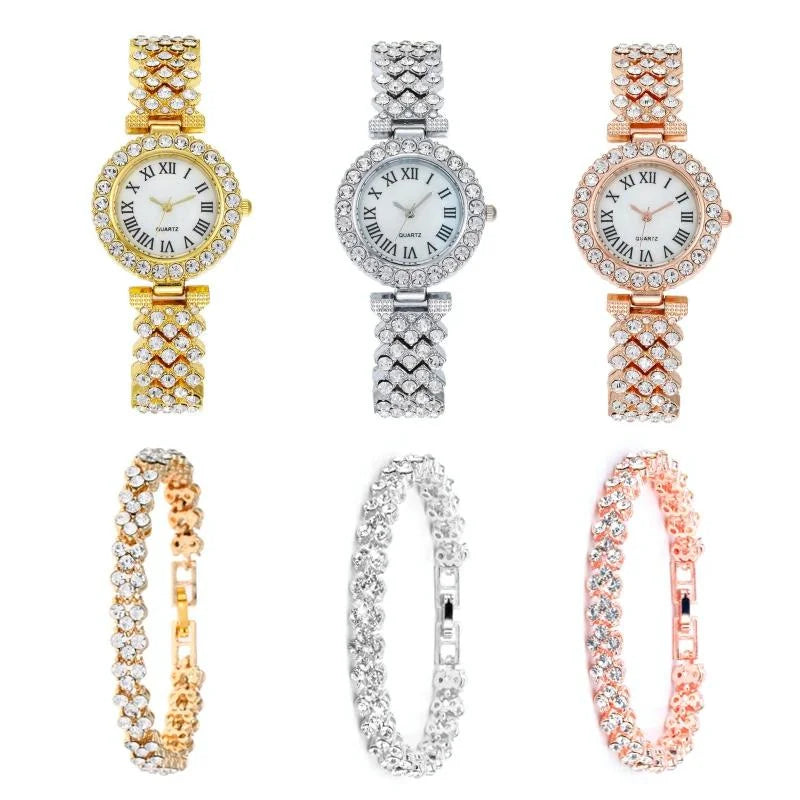 Rose Gold Roman Diamond Women Quartz Watch - Fashion >