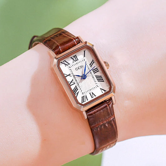 Rose gold shell white plate and coffee strap Ladies Quartz
