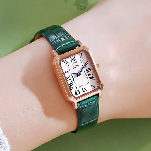 Rose gold shell white plate green belt Ladies Quartz Watch