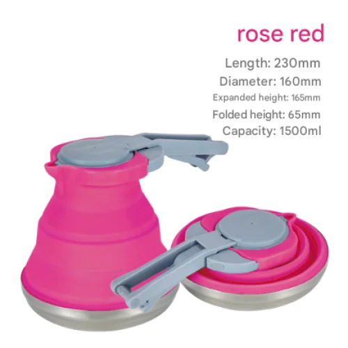 Rose Red 1.5L Collapsible Silicone Camping Kettle