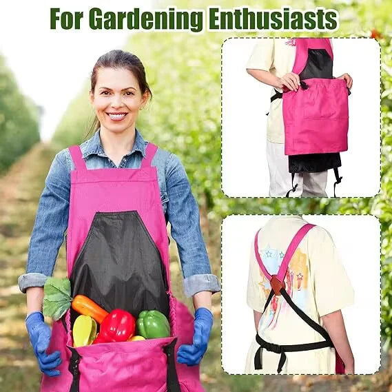 Rose Red Garden Harvesting Apron - Waterproof Oxford Cloth
