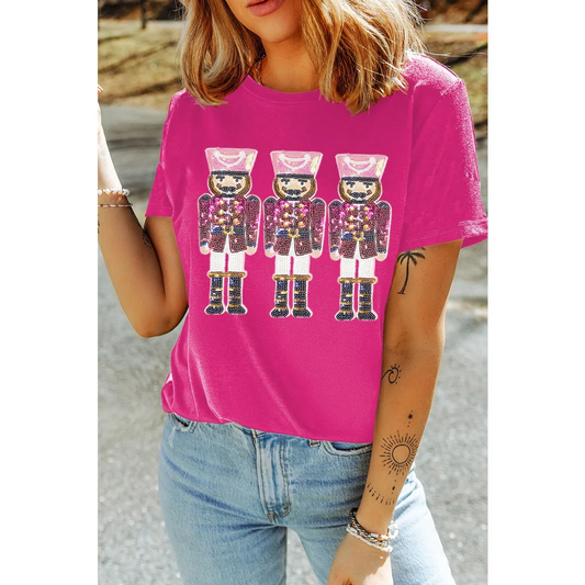 Rose Red Nutcracker Graphic Christmas Holiday T Shirt - L