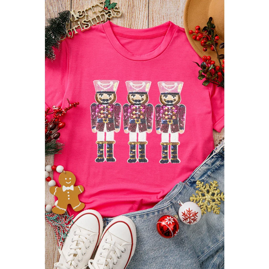 Rose Red Nutcracker Graphic Christmas Holiday T Shirt - XL
