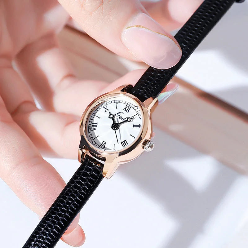 Rose shell white plate black belt Delicate Women’s Watch
